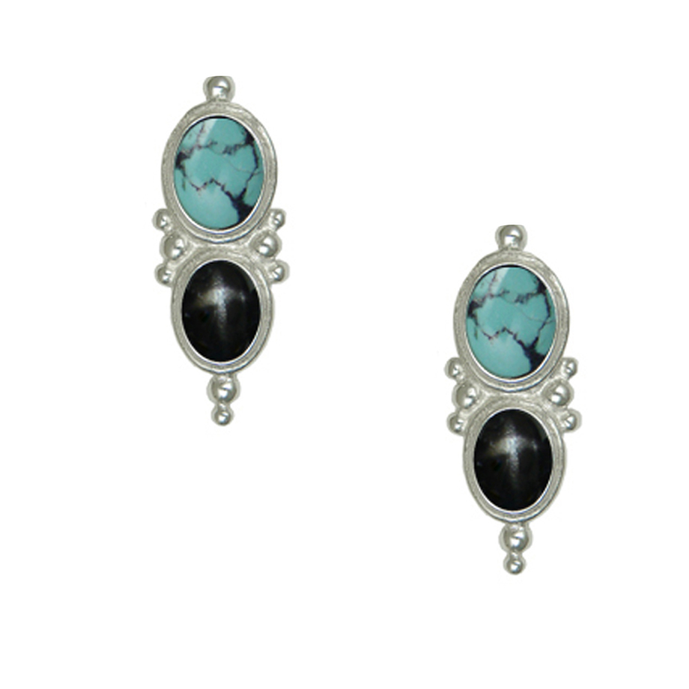 Sterling Silver Drop Dangle Earrings With Chinese Turquoise